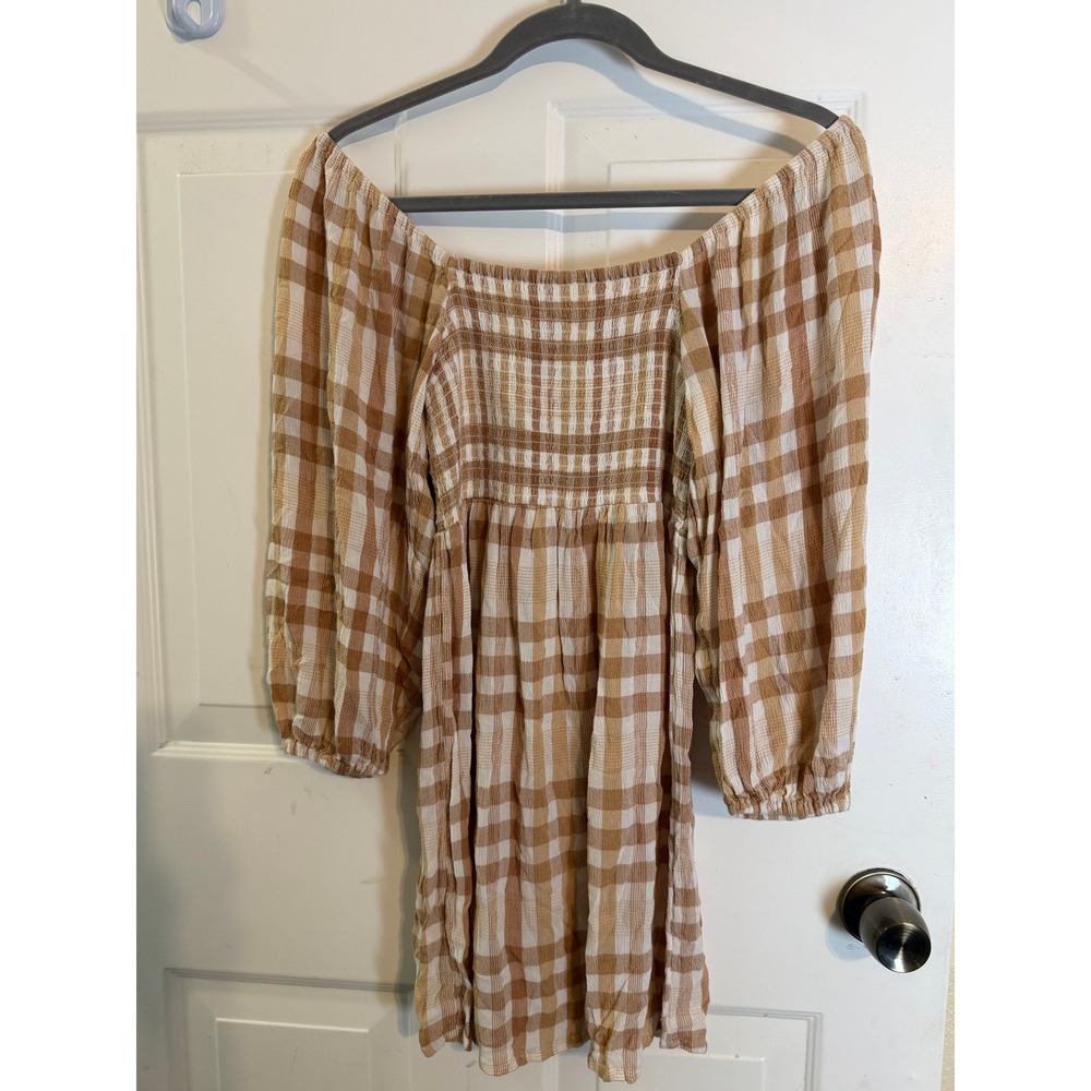 Billabong Cottage Core Y2K Gingham Smocked Mini Dress S Puff Sleeve Boho Chic